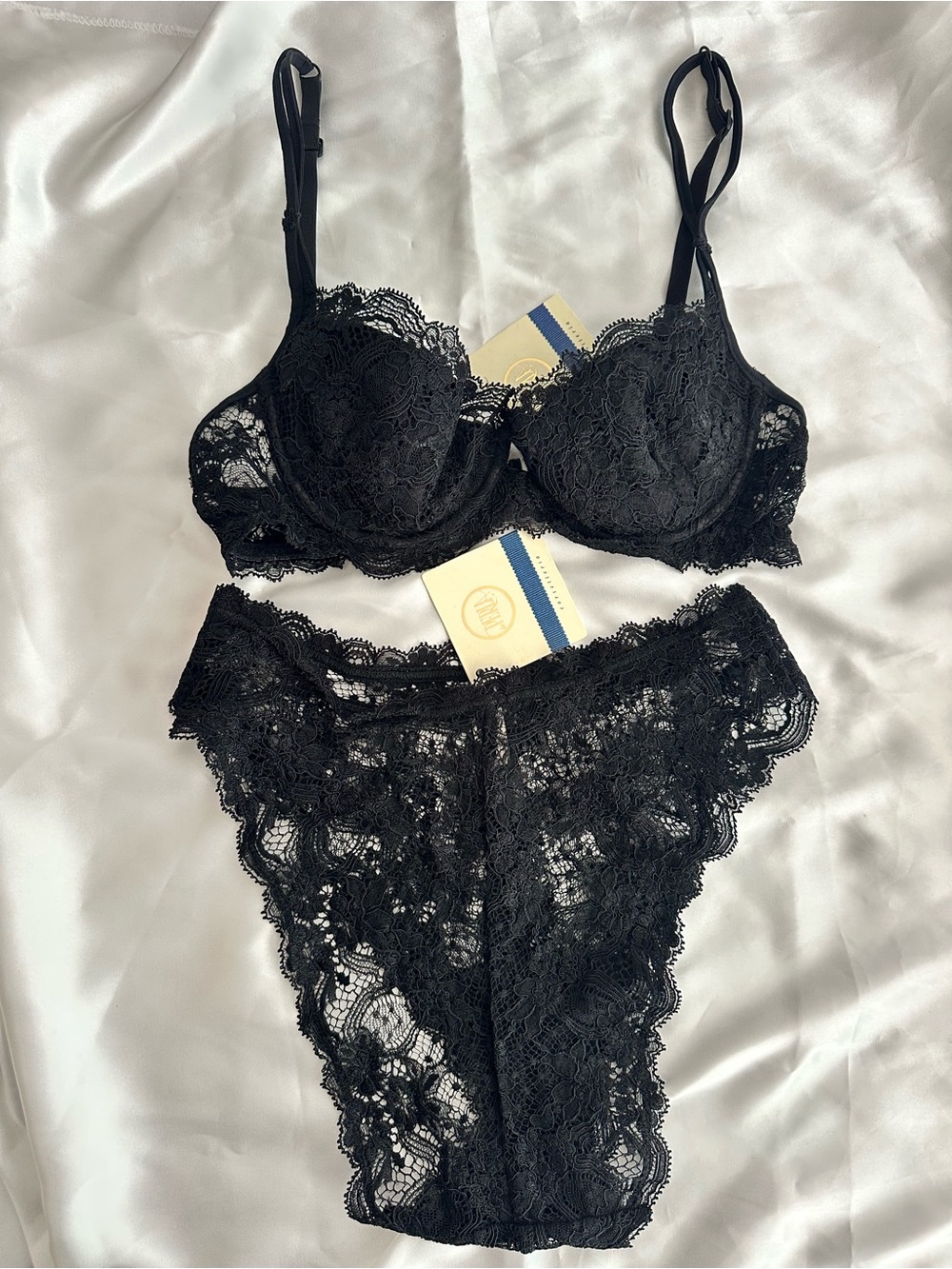 La Perla Black Lace Underwire Bra and Lace Bikini Brief Set #092